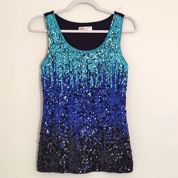Maner Womens Blue Ombre Sequin Tank Top/ Size S - Picture 1 of 11